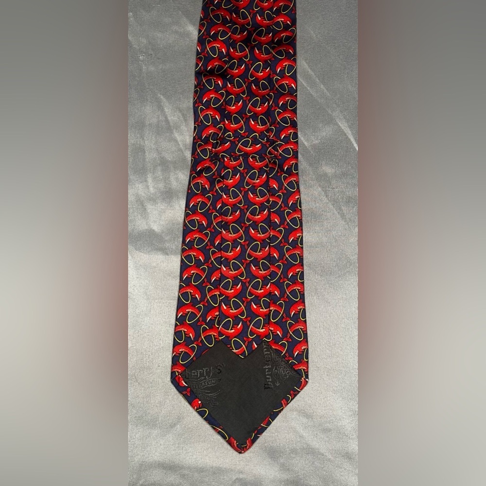 Men’s Burberry London Vintage Blue Red Dolphin Silk Necktie Designer Tie - Picture 3 of 4